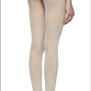Gucci Logo GG Tights Size Small S Cream NEW